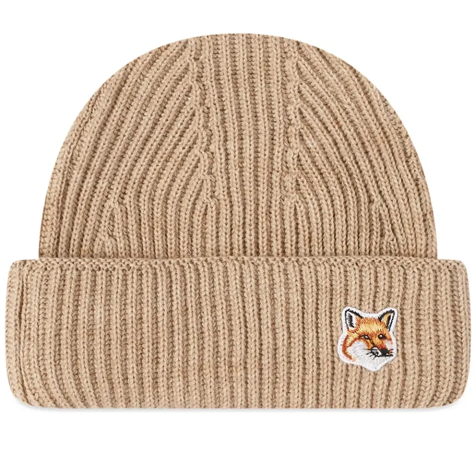 Maison Kitsuné Fox Head Patch Ribbed Beanie
