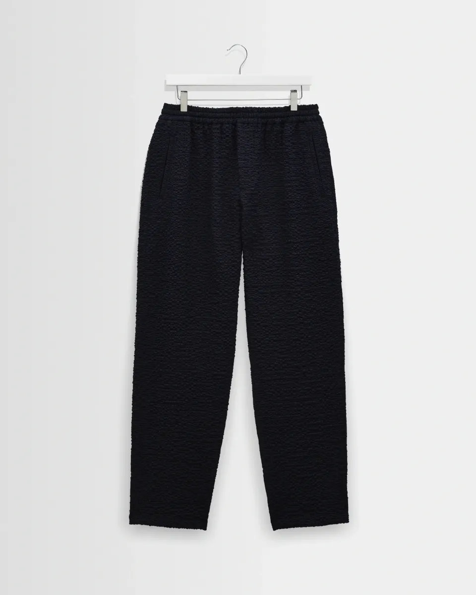Tyne - Dark Navy Jumbo Seersucker Loose Fit Trousers
