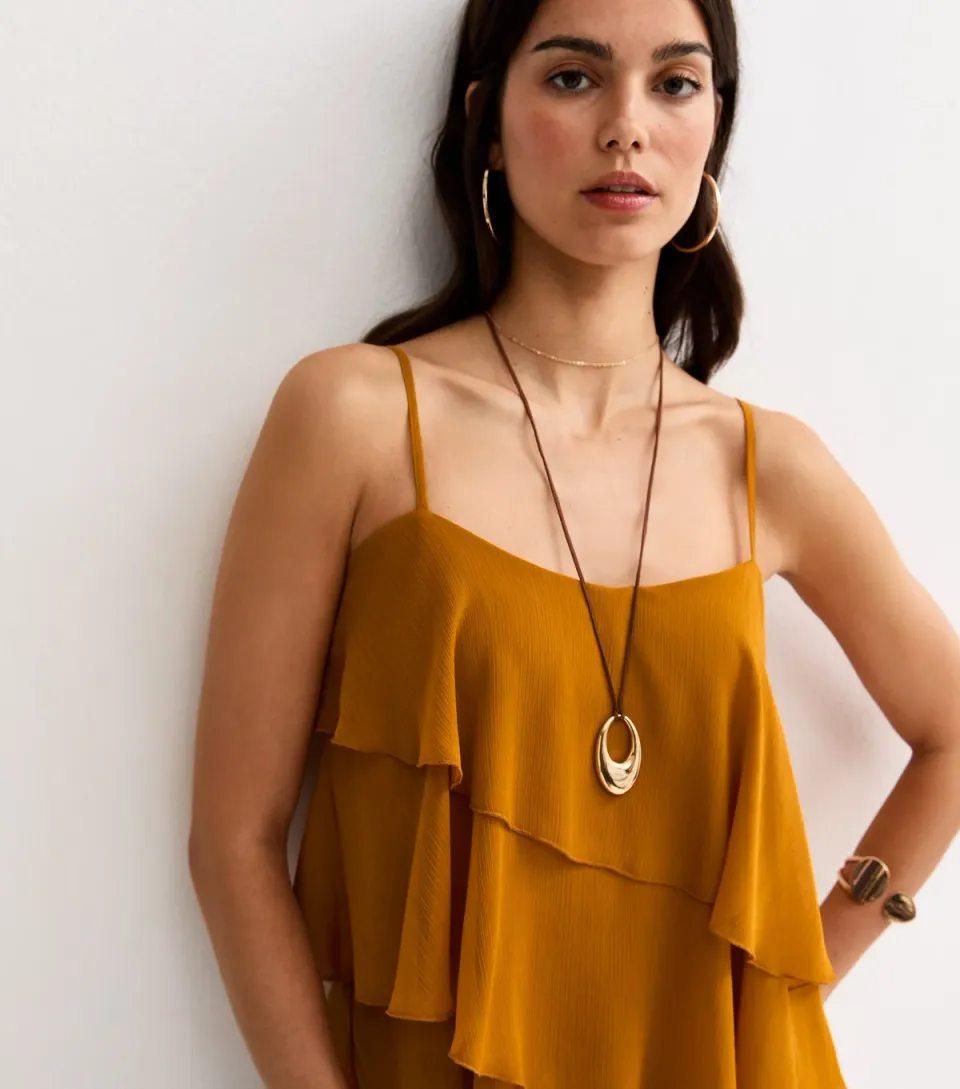 Women's Burnt Orange Chiffon Asymmetric Ruffled Cami