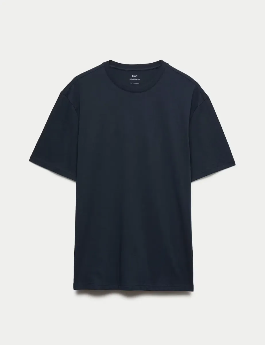 Relaxed Fit Pure Cotton T shirt Navy