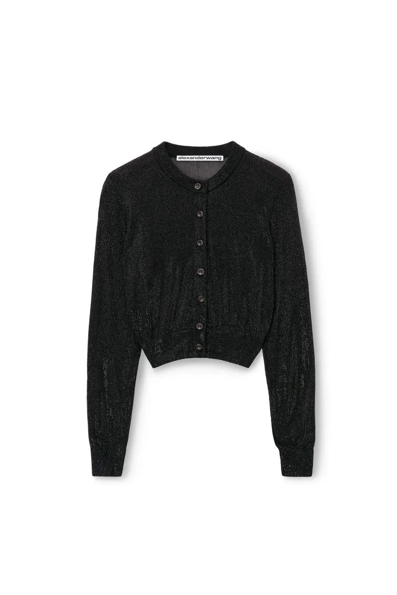 BEADED HOTFIX CROPPED CREWNECK CARDIGAN