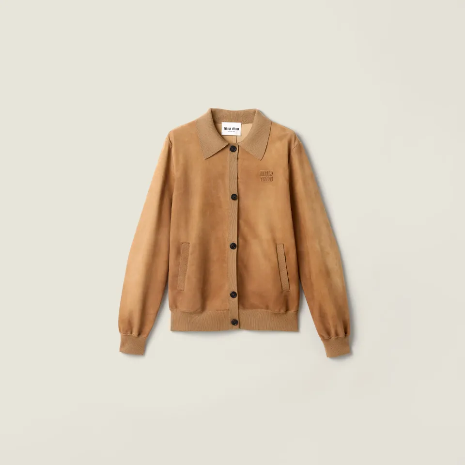 Waxed suede blouson jacket