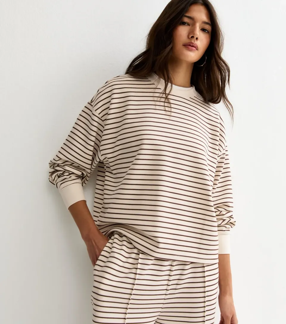 Women's Brown Premium Stripe Relaxed Sweatshirt