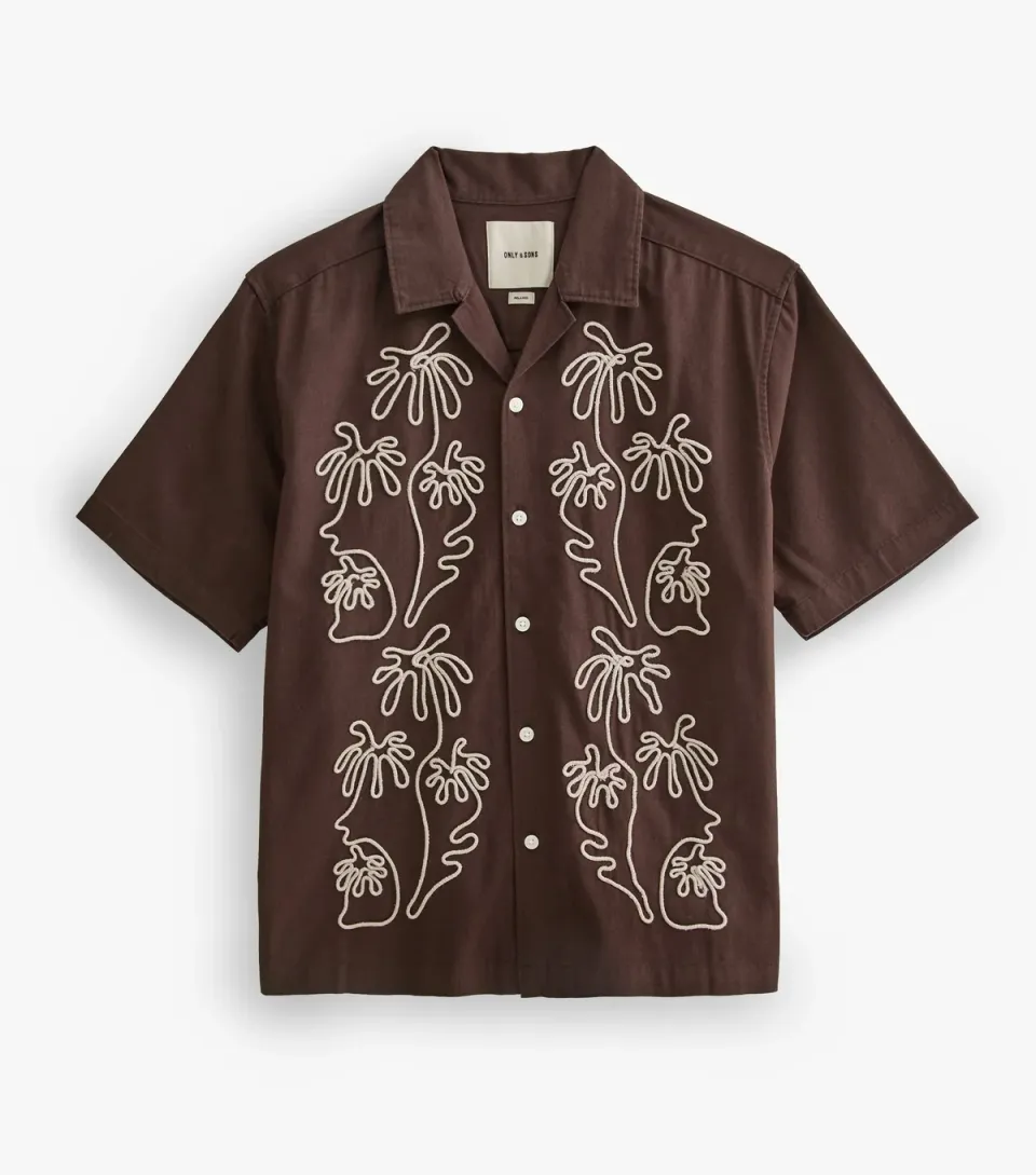 Men's Dark Brown Relaxed Fit Resort Shirt