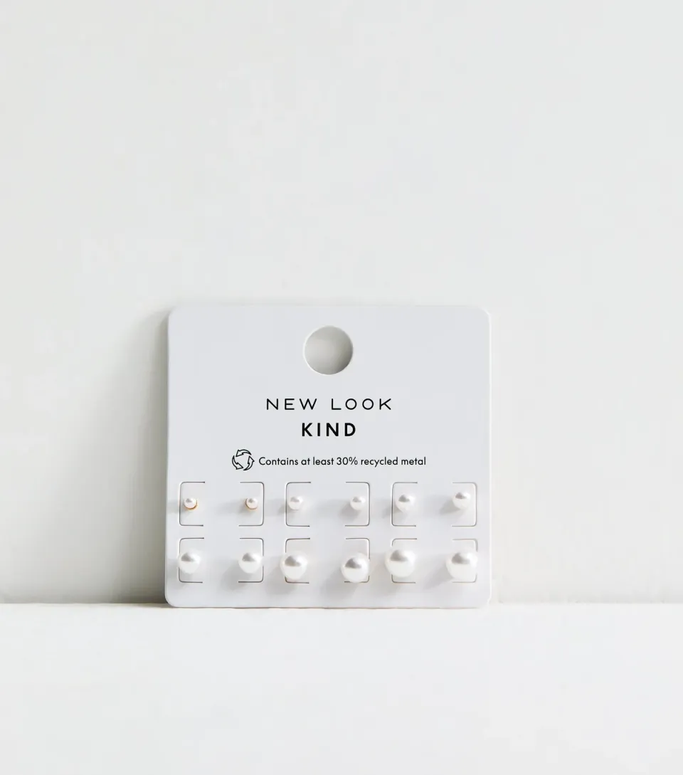 Pack of 6 White Faux Pearl Stud Earrings