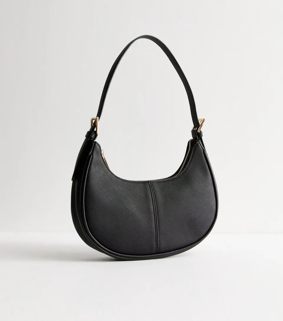 Black Faux Leather Shoulder Bag
