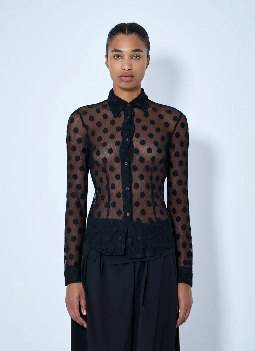 Polka-Dot Cotton-Blend Tulle Shirt