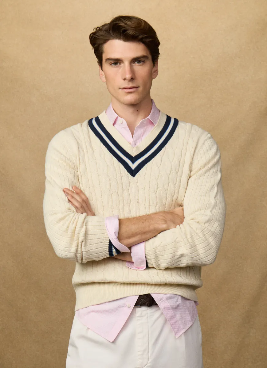 Cricket Cable Knit V-Neck Jumper