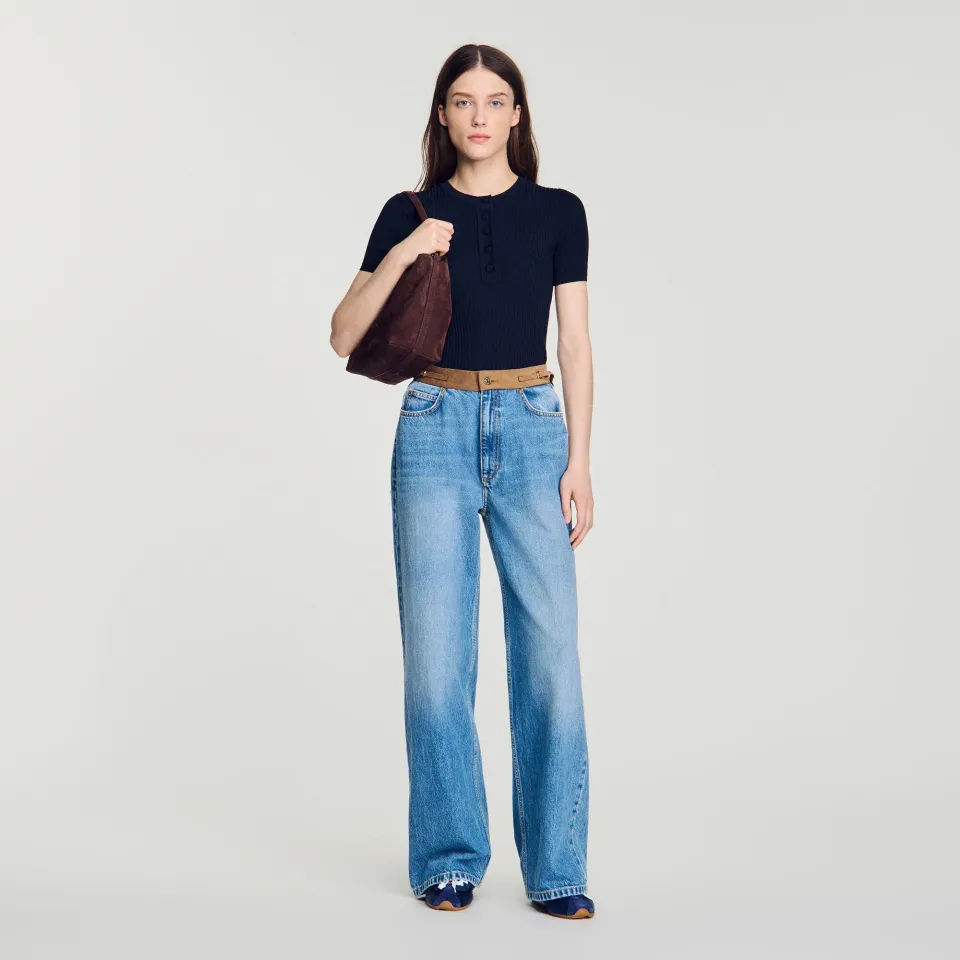 Ribbed short-sleeved jumper
