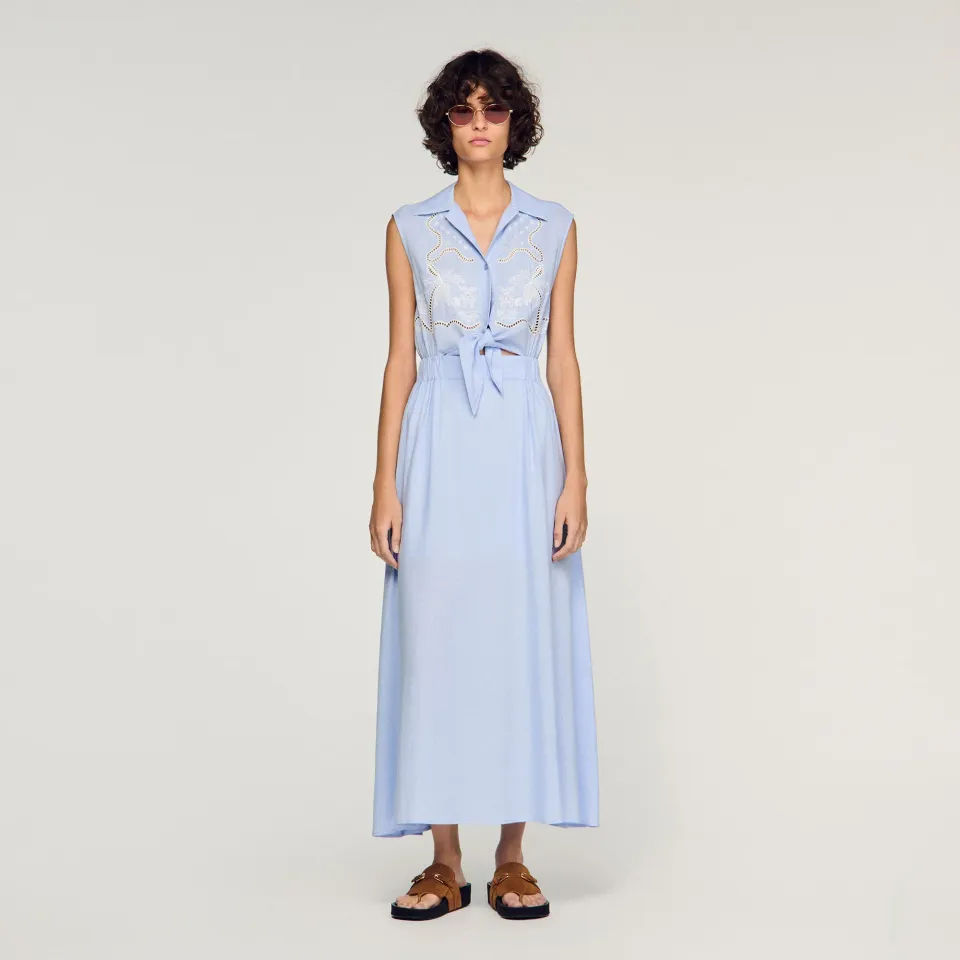 Embroidered linen maxi dress