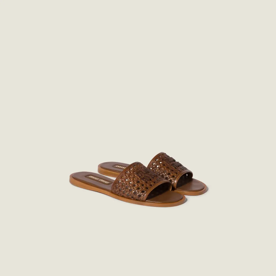 Woven leather slides