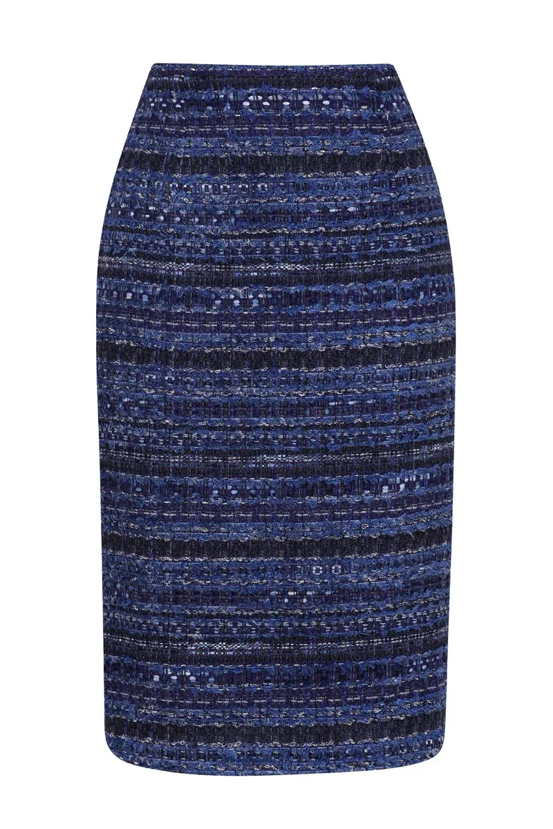 Penelope Skirt in Blue Striped French Tweed