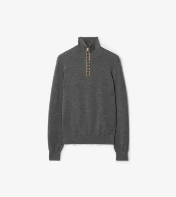 Check Trim Wool Half-zip Sweater in Grey - Men, Cashmere