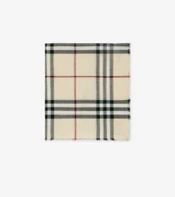 Wide Check Wool Scarf in Stone beige