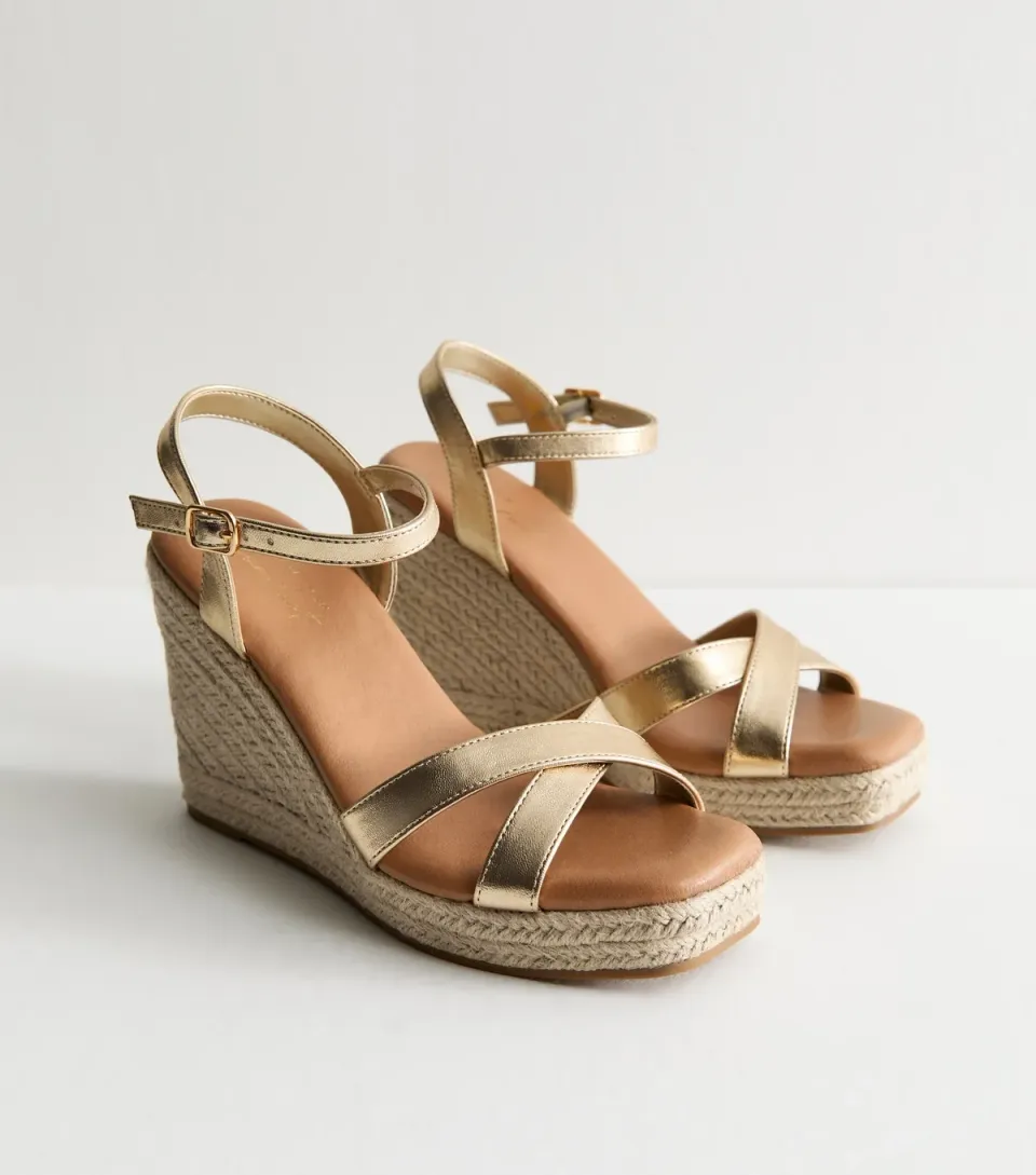 Women's Gold Faux Leather Wedge Sandals Vegan