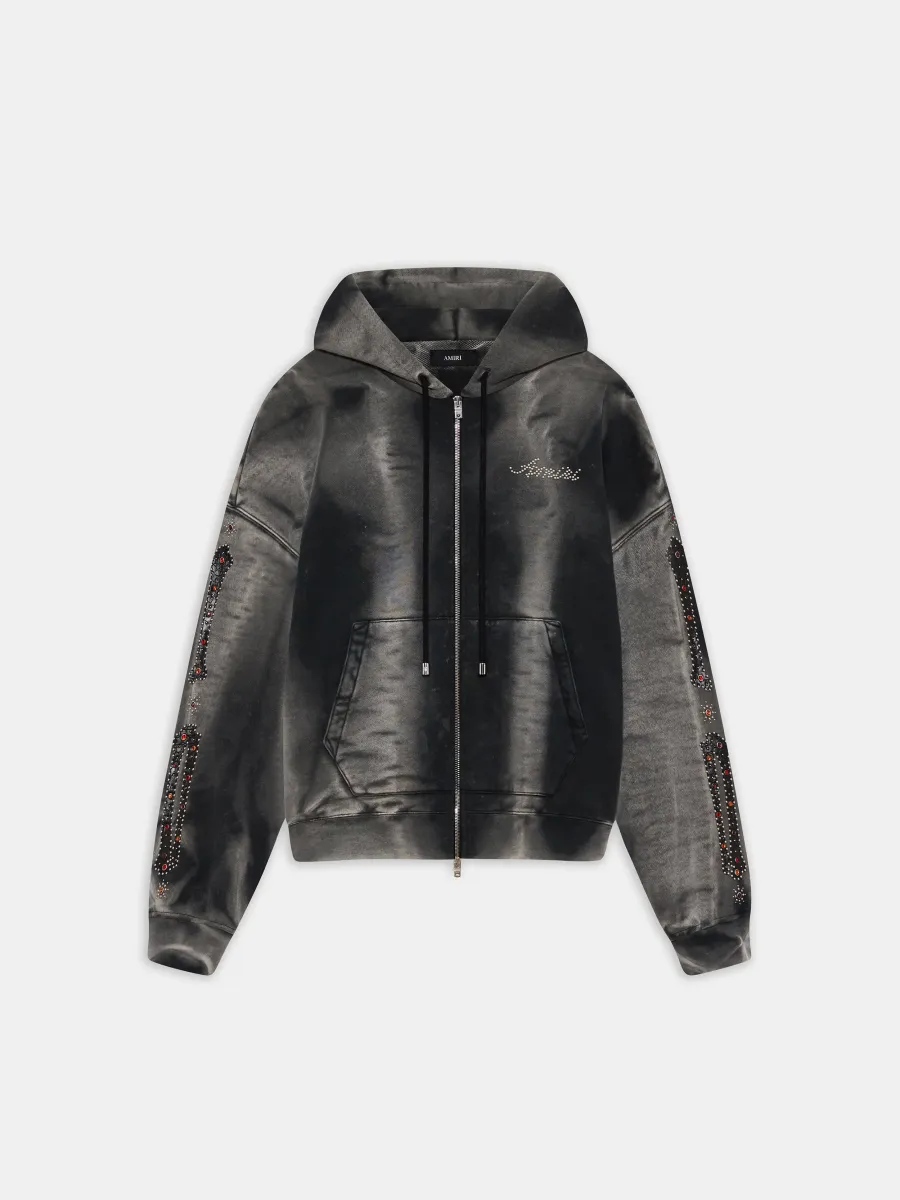 BONES STUDDED OVERSIZED ZIP HOODIE - Black