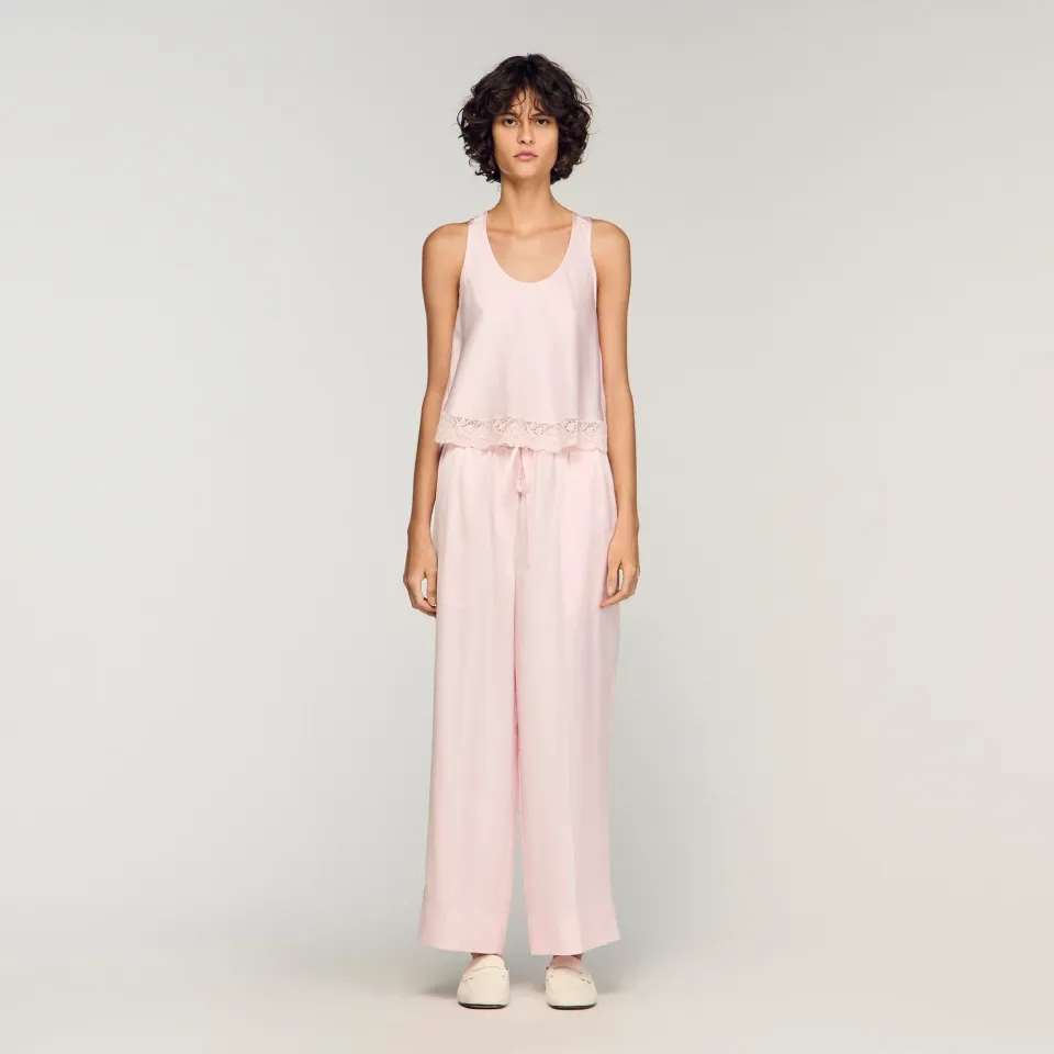 Satin-effect wide-leg trousers