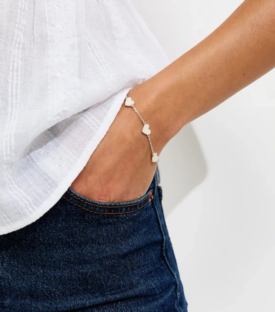 Gold Tone Dark Brown Enamel Heart Bracelet