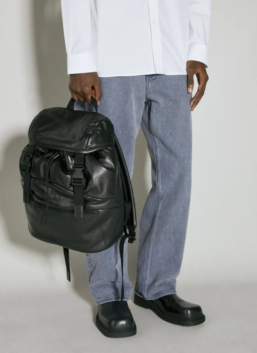 Debossed Logo Leather Backpack