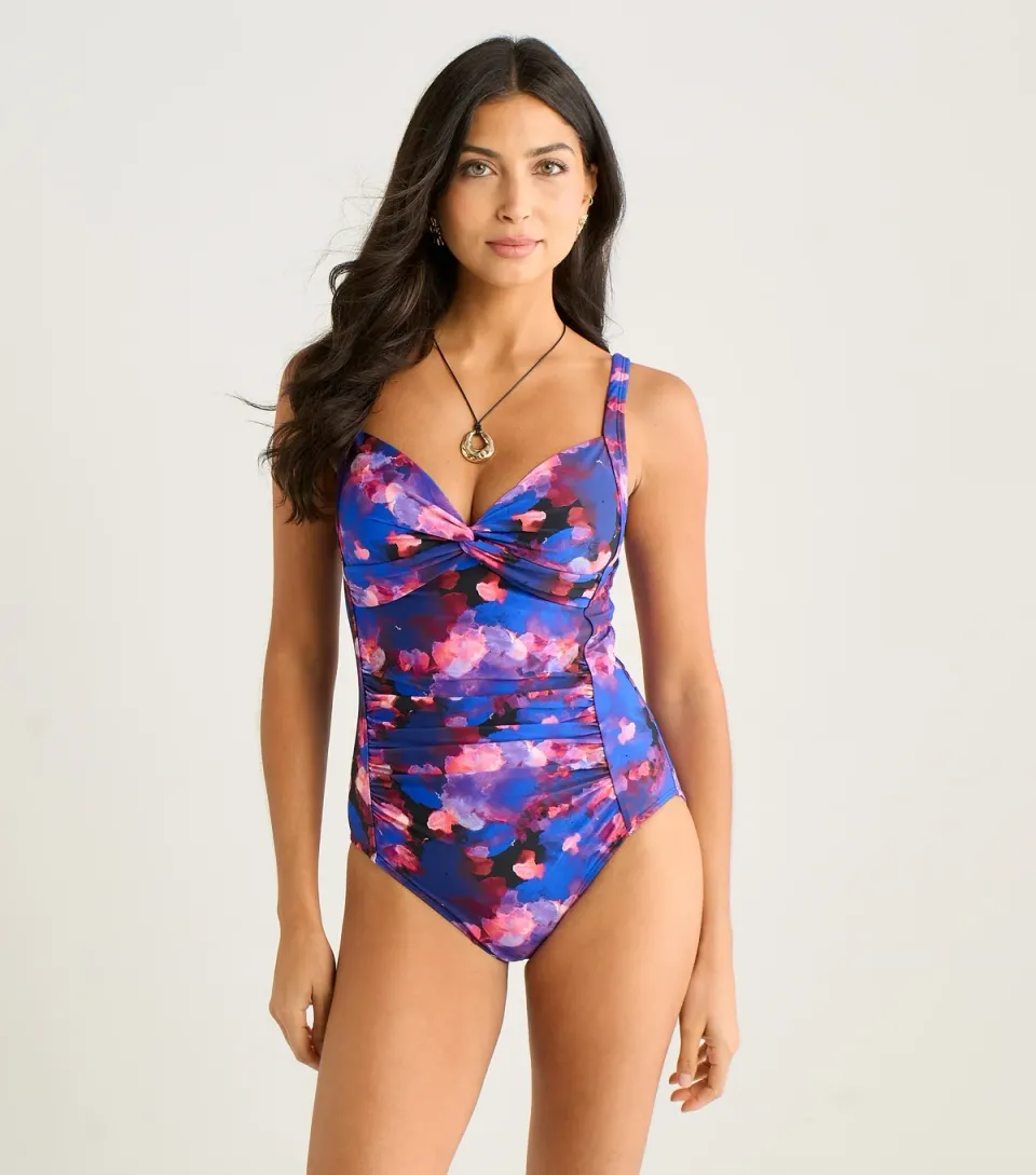 Women's Blue Print Ruched Swimsuit