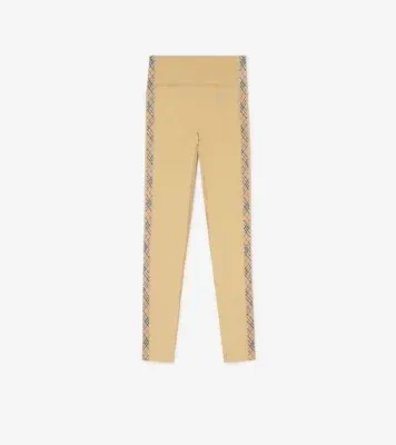 Check Trim Stretch Nylon Leggings in Beige