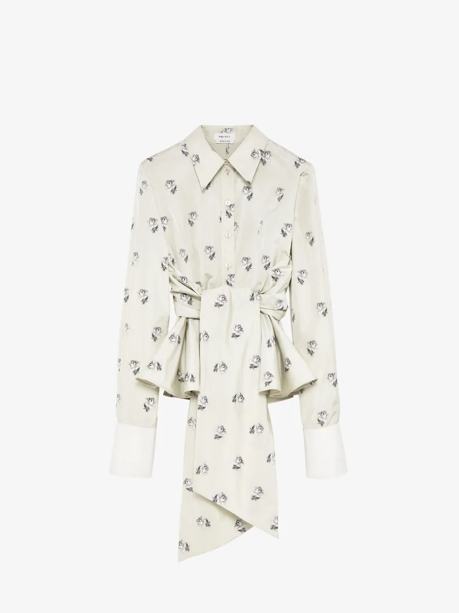 Taffeta Rose Jacquard Self-tie Shirt
