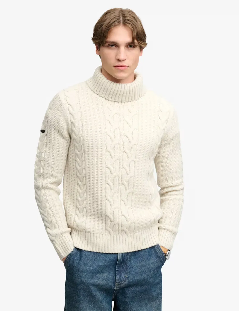 Cable Roll Neck Jumper with Wool