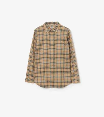 Classic Fit Check Cotton Shirt in Sand beige