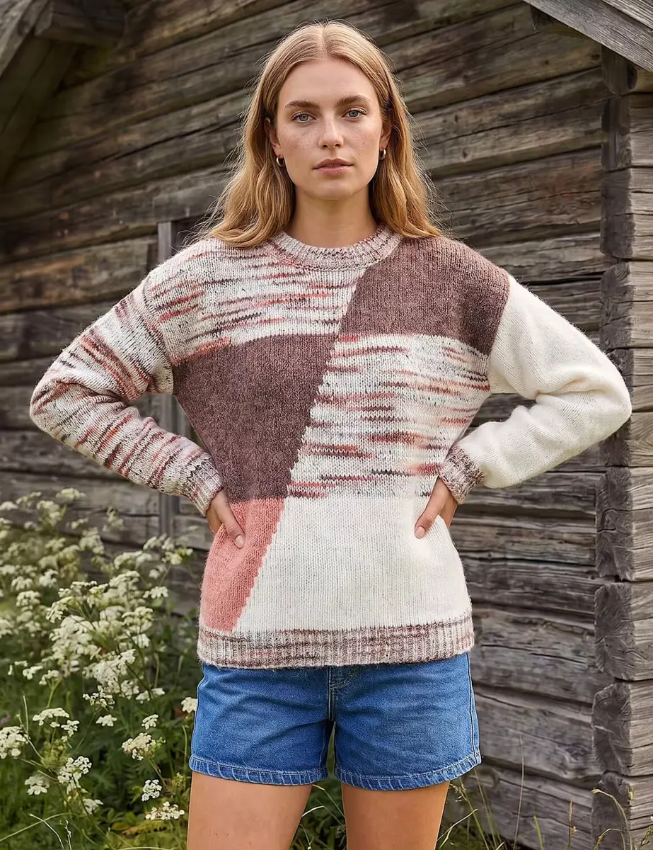 Textured Colour Block Jumper Neutral