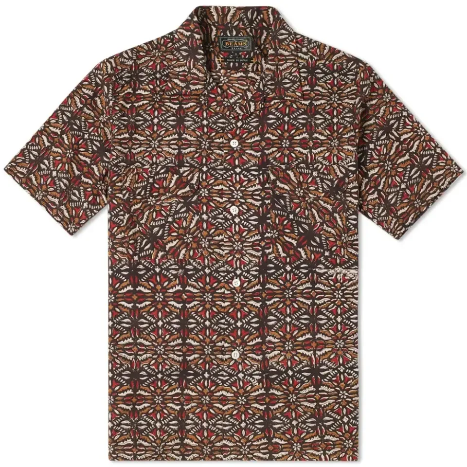 Short Sleeve Open Collar Indian Block Print Shirt