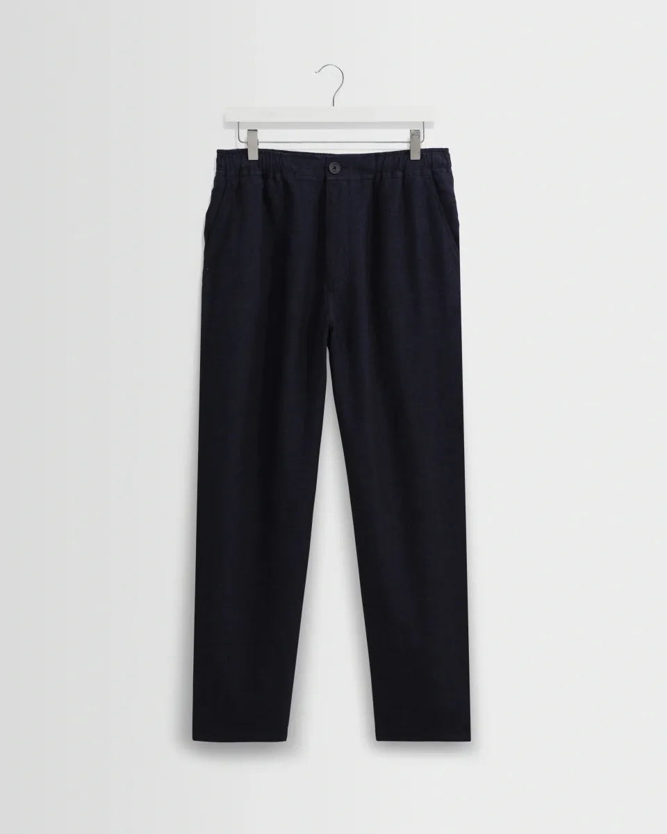 Kurt - Navy Washed Linen Relaxed Fit Trousers