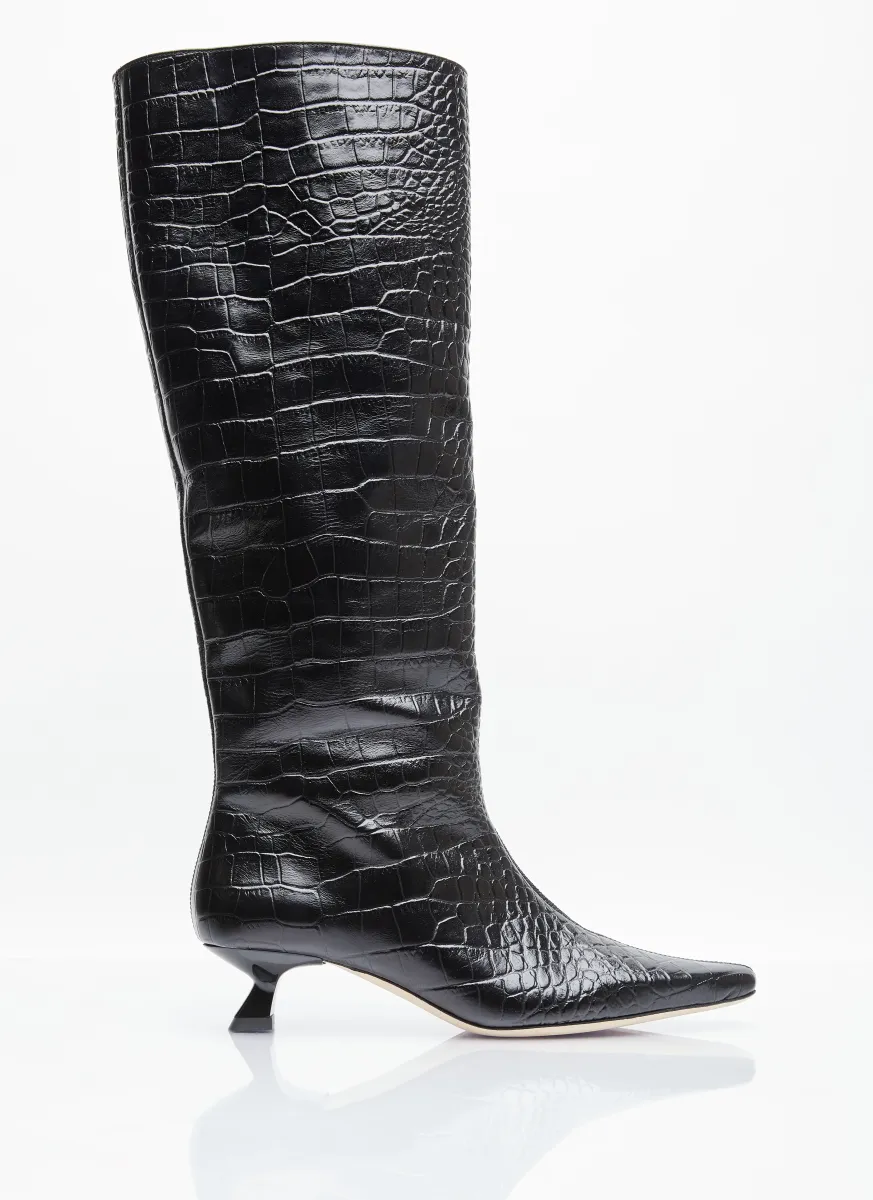 Pillar Snake-Embossed Leather Boots