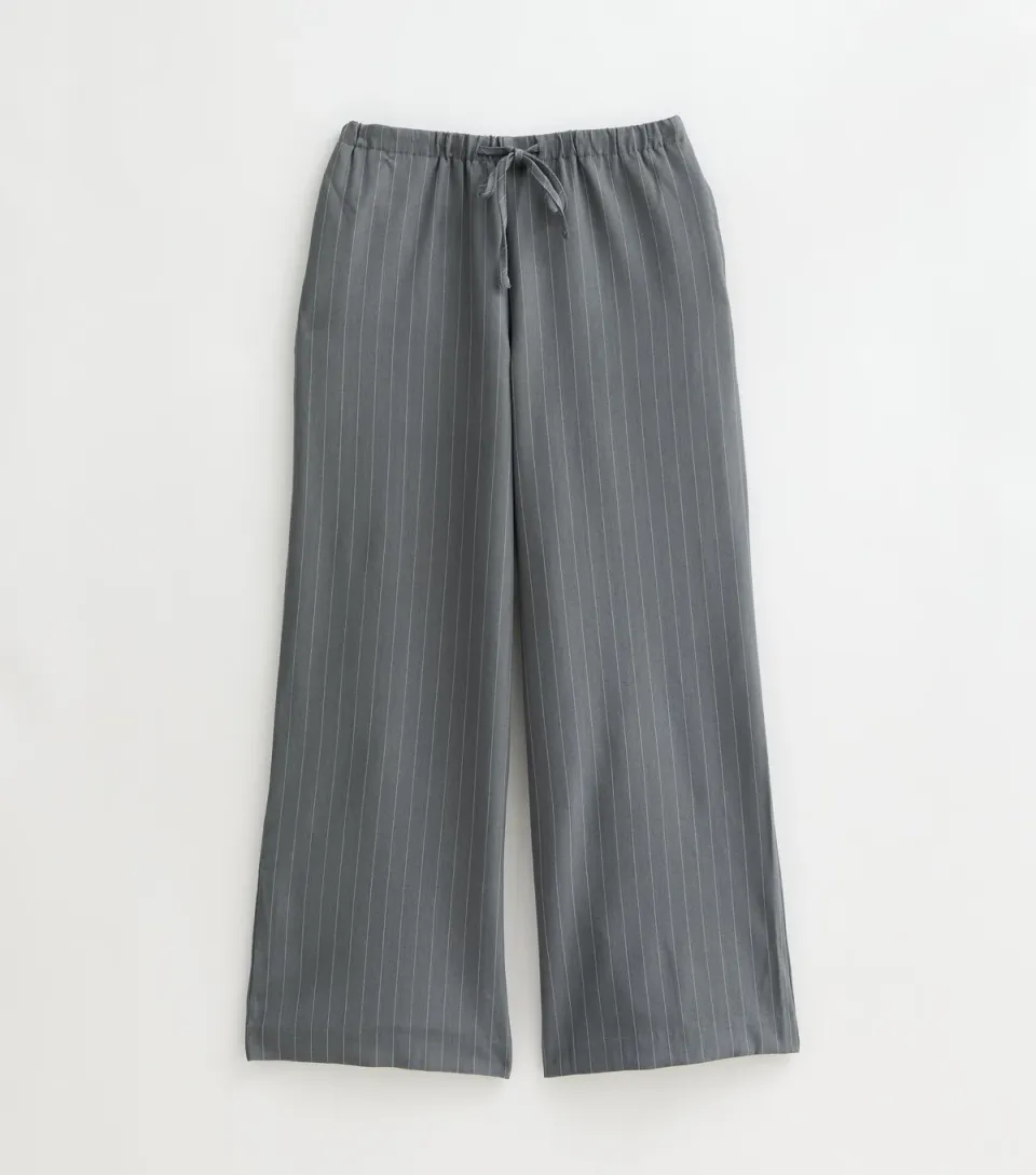 Women's Petite Grey Woven Pinstripe Wide Leg Tailored Trousers