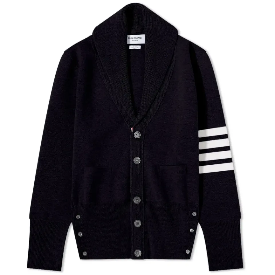 Engineered Stripe Shawl Collar Cardigan