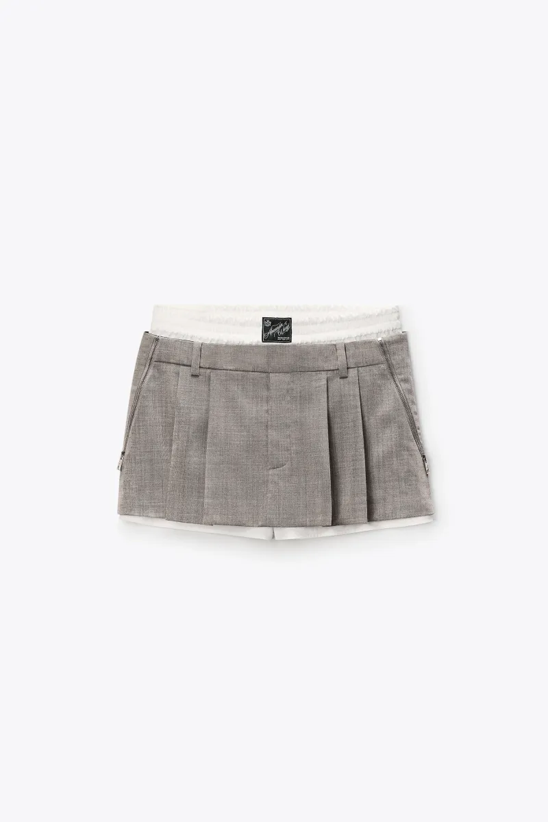 ZIP DETAIL PRE-STYLED MID-RISE PLEATED SKORT