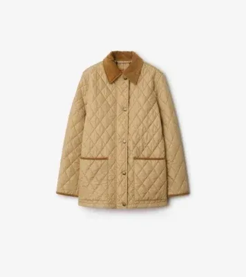Quilted Nylon Barn Jacket in Flax beige/sand beige