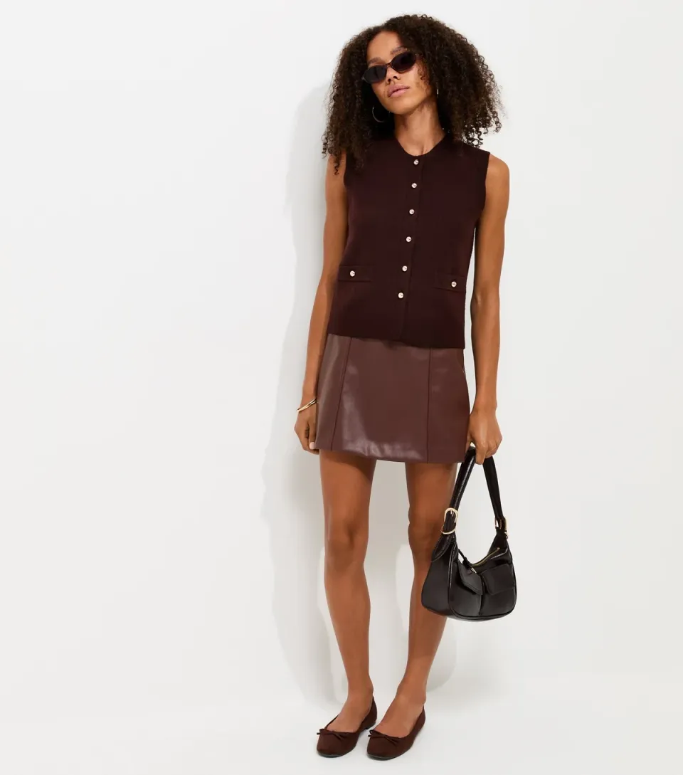 Women's Dark Brown Faux Leather Mini Skirt