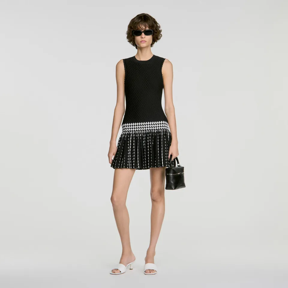 Check knit short dress