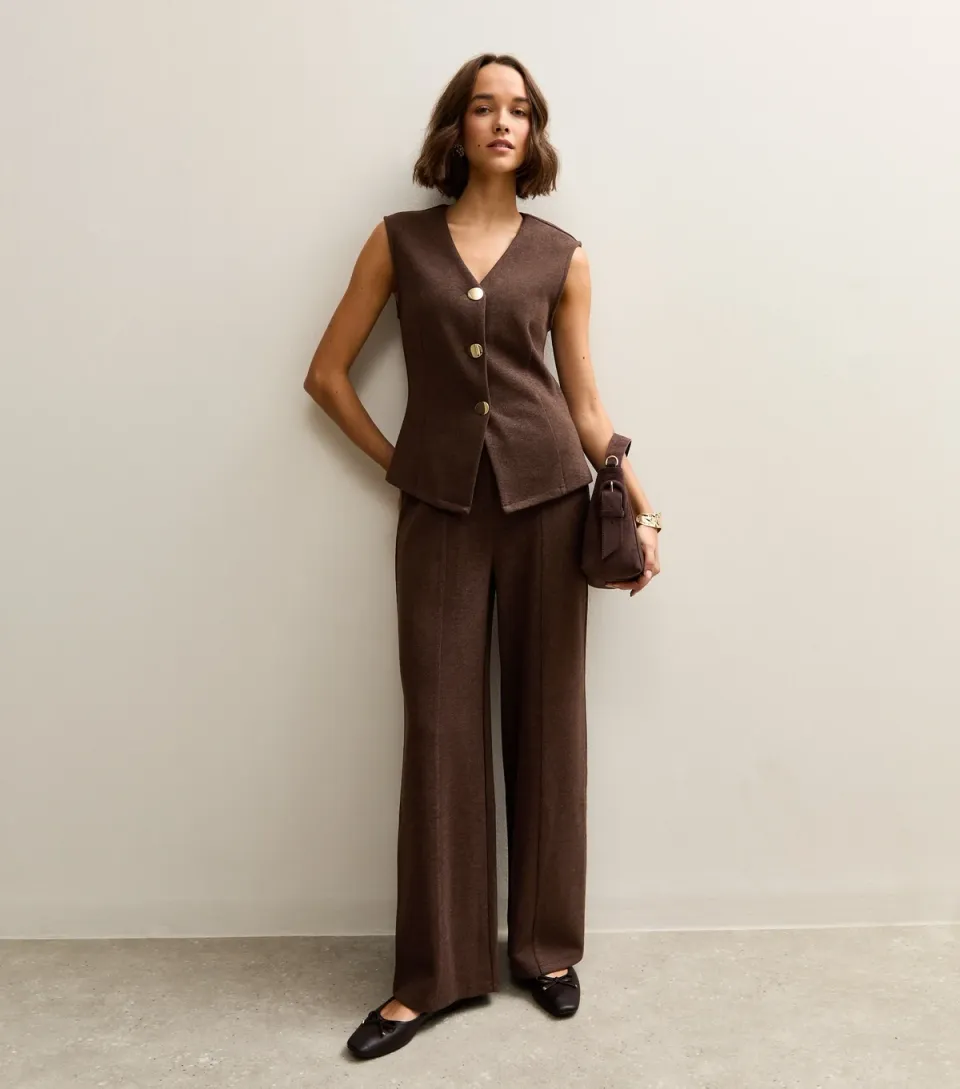 Women's Dark Brown Soft Touch Seam Detail Trousers
