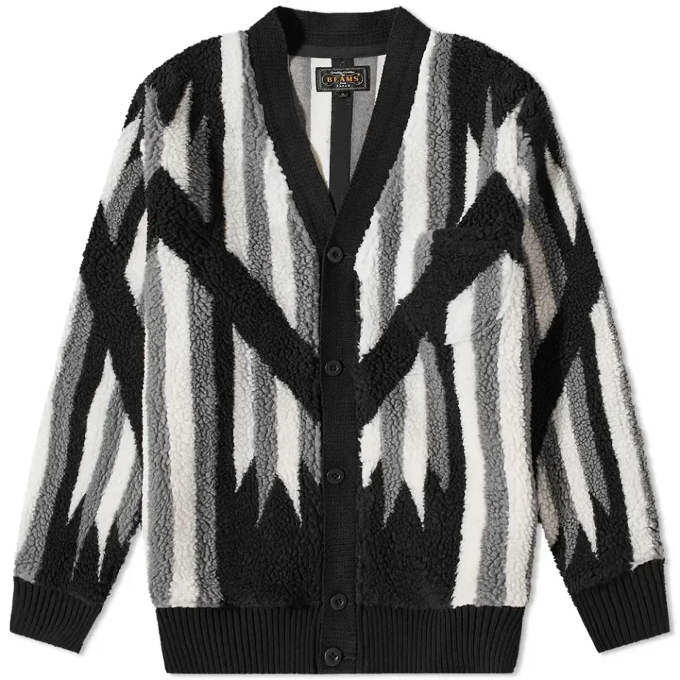 Native Rag Pattern Boa Fleece Cardigan