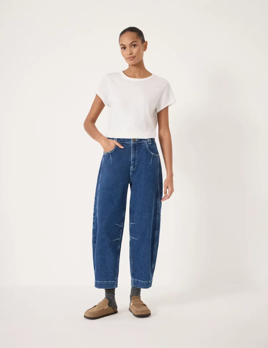 Seam Detail Barrel Leg Jeans Blue Denim