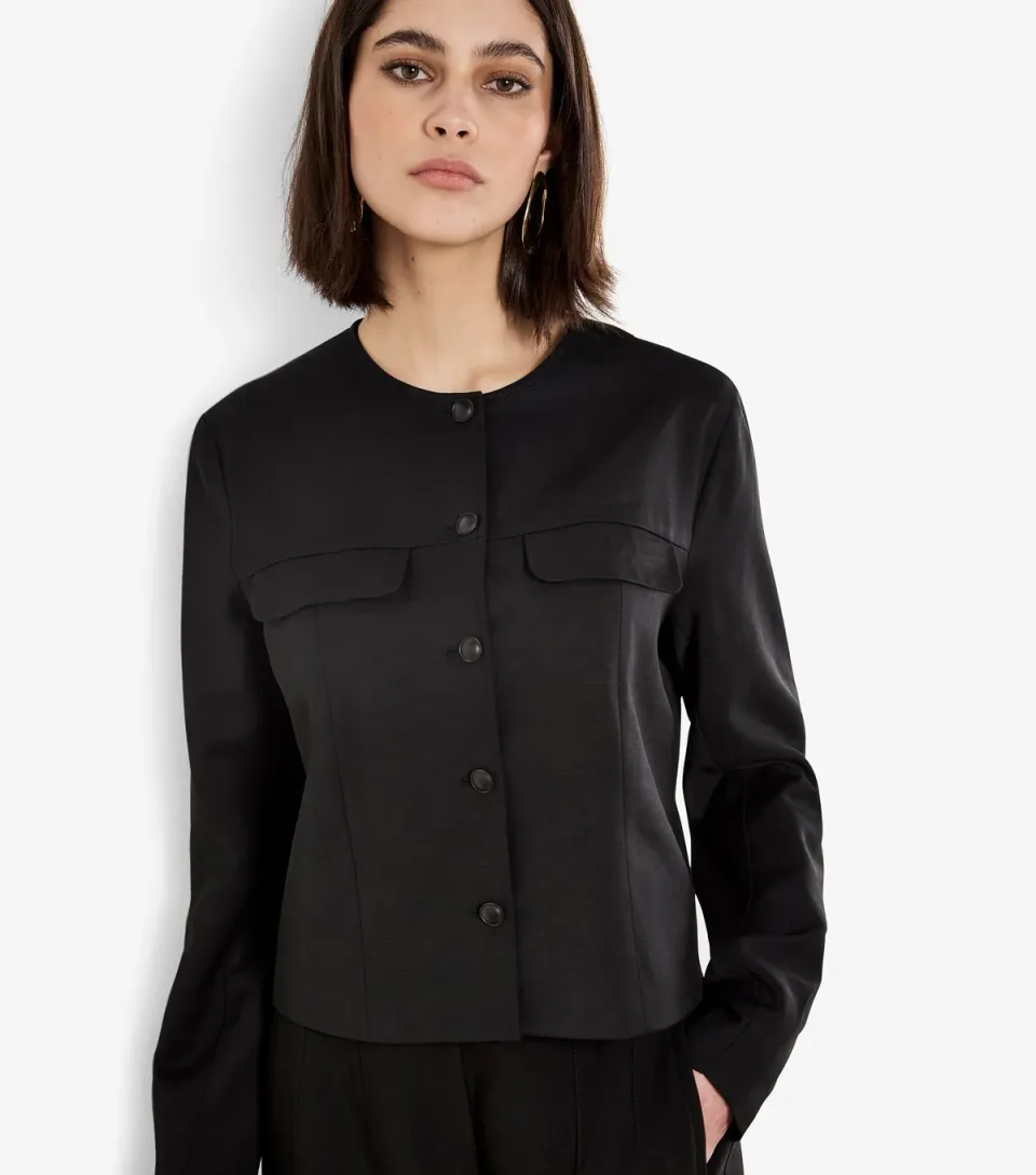 Women's Black Crew Neck Cropped Jacket