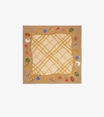 Check Charm Silk Scarf in Finch beige