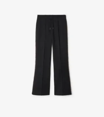Check Trim Cotton Blend Track Pants in Black