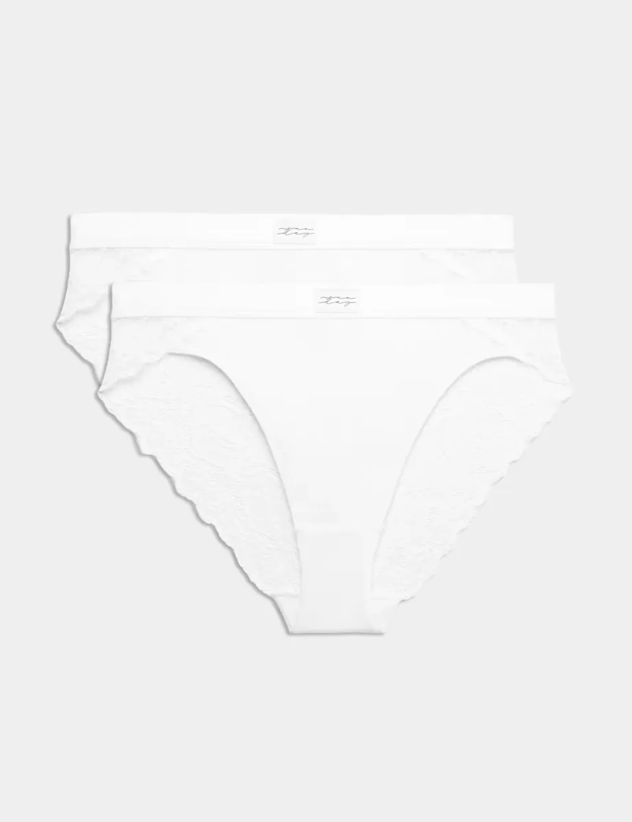 2 Pack Juni Cotton Rib Brazilian Knickers White