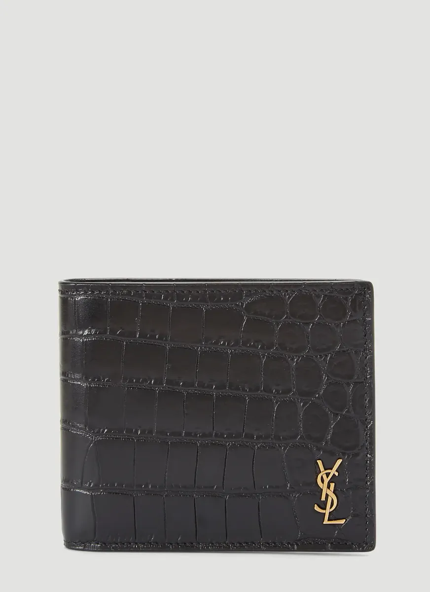Crocodile-Embossed Bi-Fold Wallet