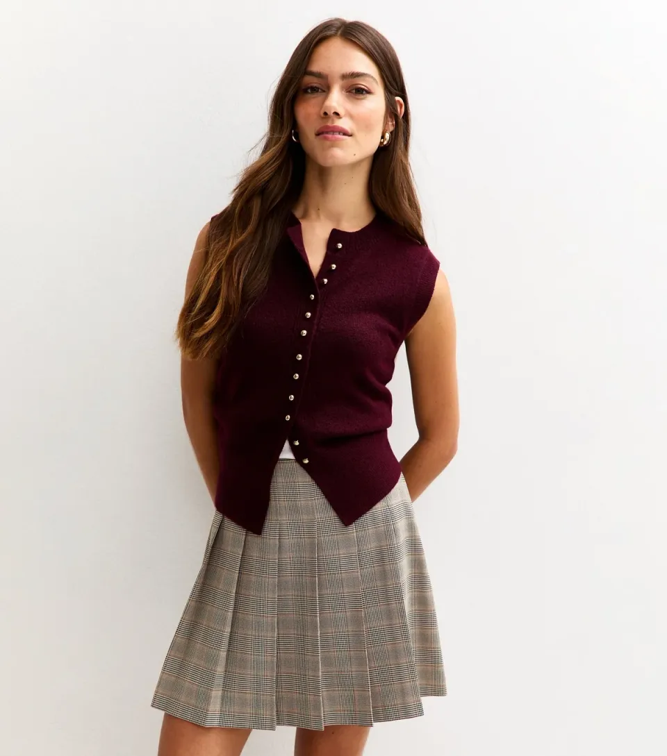 Women's Petite Black Check Pattern Box Pleat Skirt