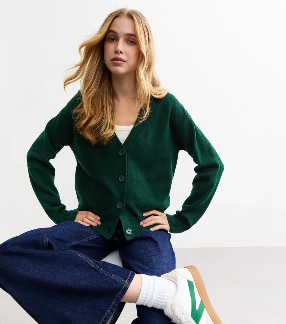 Women's Green Button Knit Cardigan