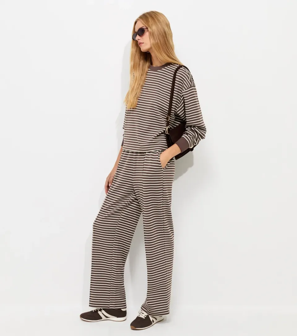 Women's Premium Brown Striped Wide Leg Jogger Trousers