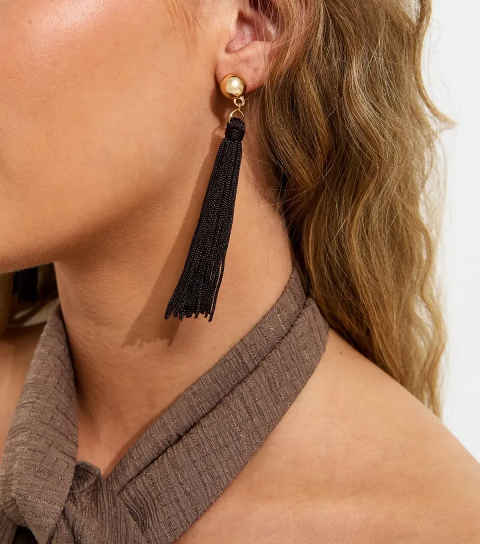 Dark Brown Tassle Drop Earrings